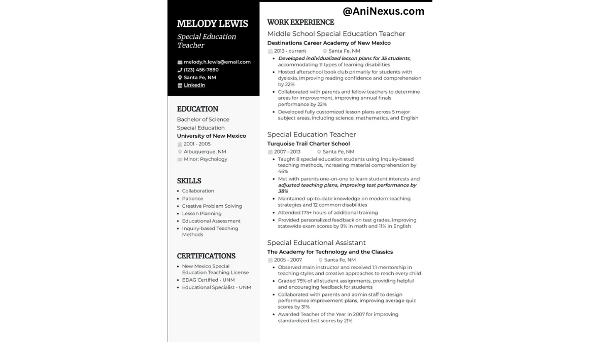 Free Resume Builder Example (Aninexus)